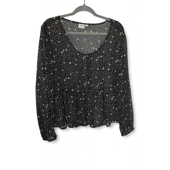 JDY Black Sheer Blouse Star Print Long Sleeve Size 42 EU (US 12) - Picture 2 of 4